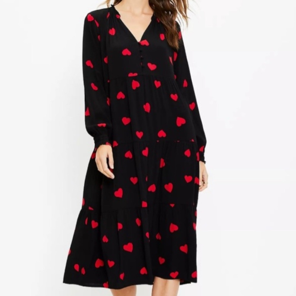 LOFT Black and Red Heart Print Women's Dress